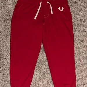 True Religion Pants Mens 2XL Red Fleece Stitch Joggers T Fleece